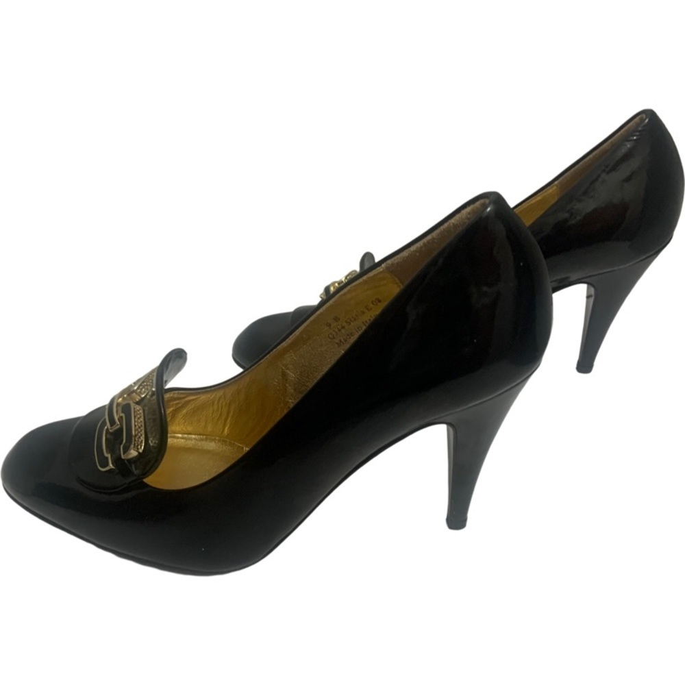 Coach Black Patent Leather Signature Double C’s Gold Metal Detail 4” Heel Pumps - Picture 2 of 14